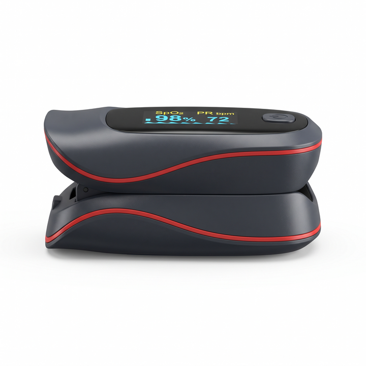 Portable pulse oximeter side profile, compact design for daily health tracking