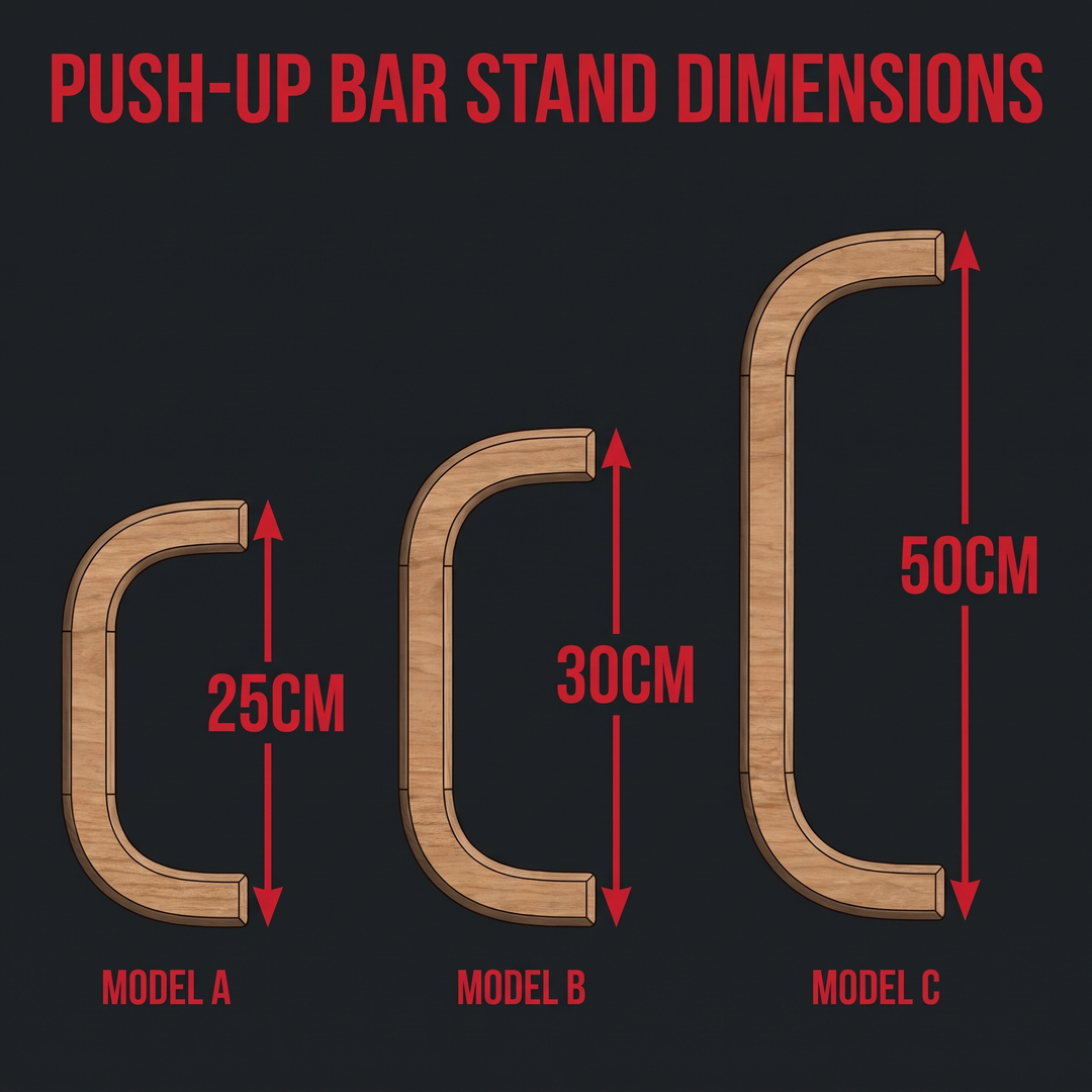 Professional Wooden Push Up Bars Adjustable Portable Push Up Stands - dimension chart 25CM 30CM 50CM