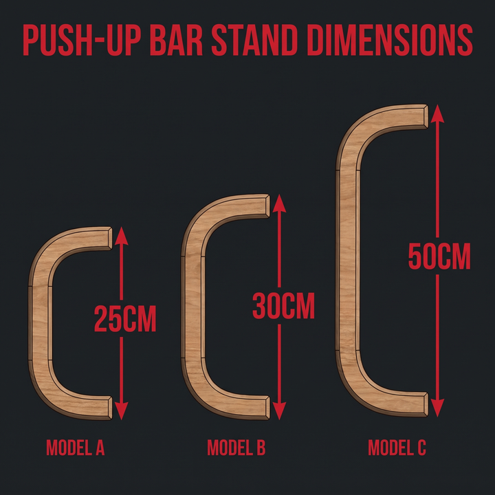 Professional Wooden Push Up Bars Adjustable Portable Push Up Stands - dimension chart 25CM 30CM 50CM