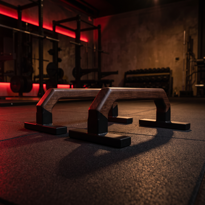 Professional Wooden Push Up Bars Adjustable Portable Push Up Stands - low angle studio shot