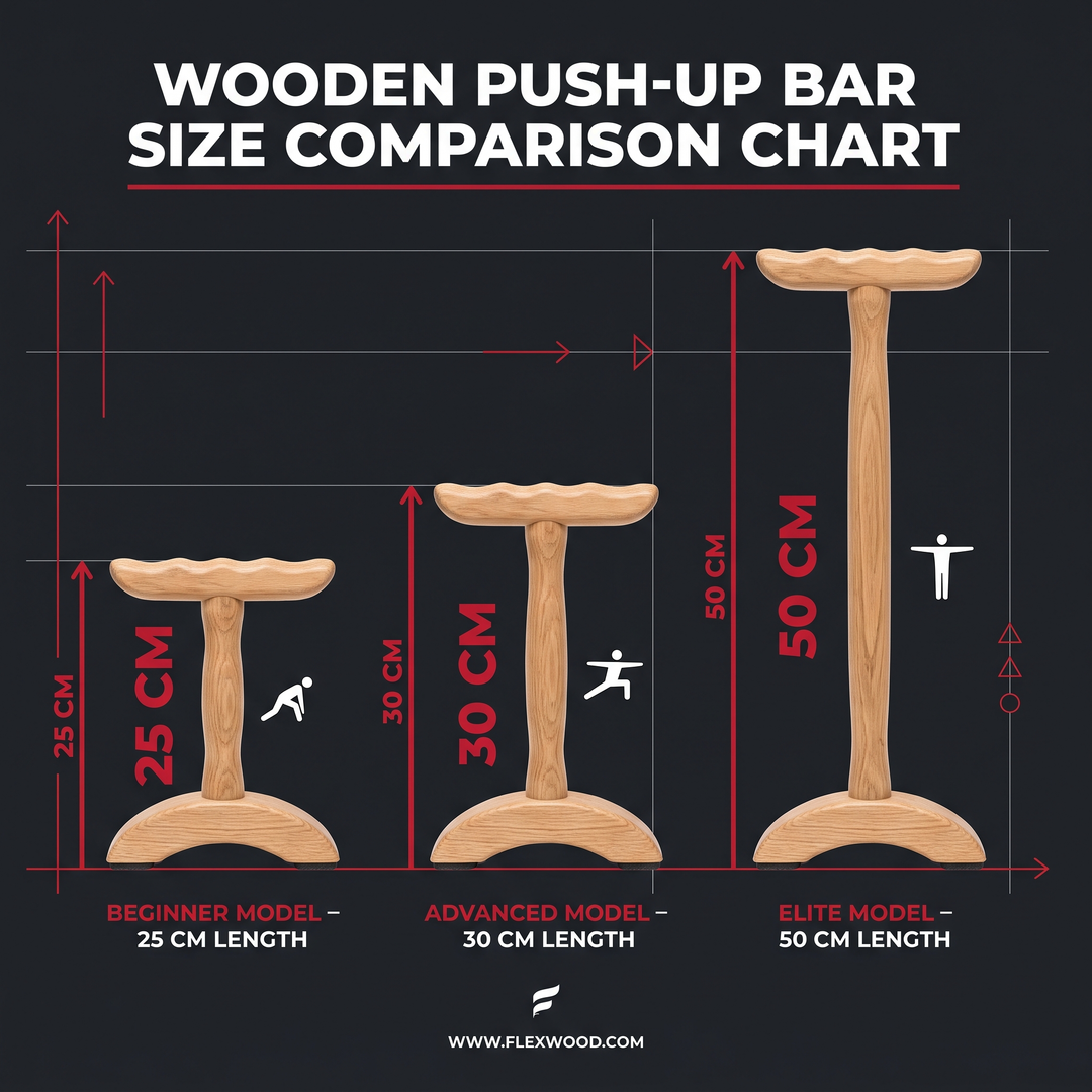 Professional Wooden Push Up Bars Adjustable Portable Push Up Stands - size comparison chart 25CM 30CM 50CM