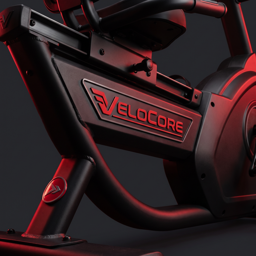 Recumbent Exercise Bike Magnetic Resistance Stationary Bike Bluetooth App LCD Display Heart Rate Monitor Home Gym Cardio Fitness Bike Low Impact - brand badge detail