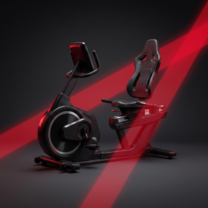 PhysioAthletX Adjustable Recumbent Exercise Bike - bold advertising hero shot