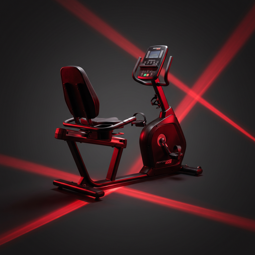 PhysioAthletX Adjustable Recumbent Exercise Bike - bold advertising hero shot alternate