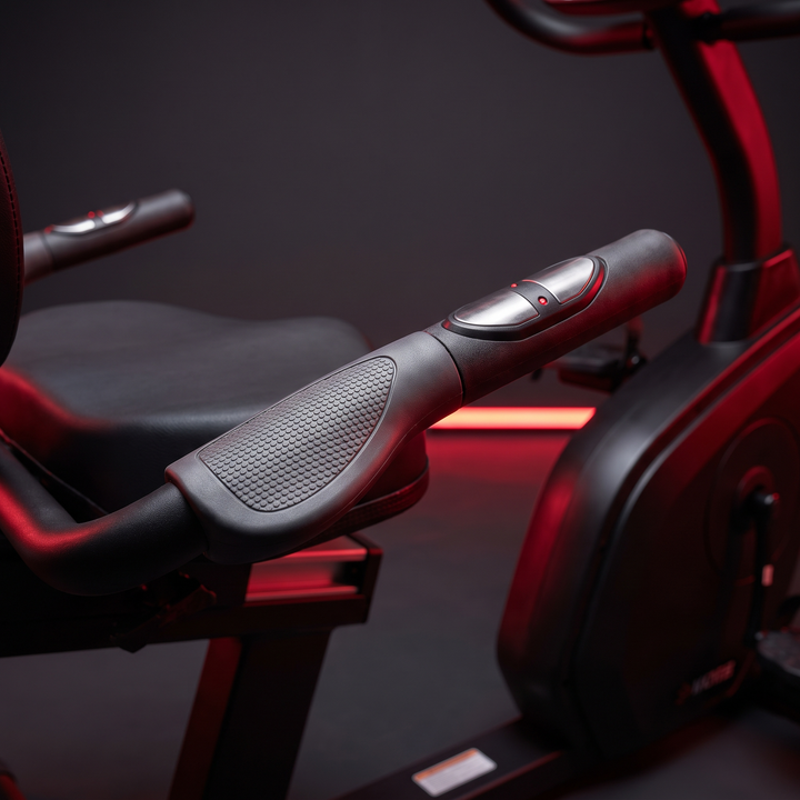 Recumbent Exercise Bike Magnetic Resistance Stationary Bike Bluetooth App LCD Display Heart Rate Monitor Home Gym Cardio Fitness Bike Low Impact - handlebar grips with heart rate sensor