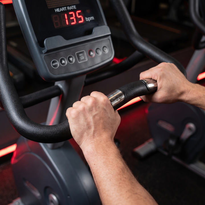 Recumbent Exercise Bike Magnetic Resistance Stationary Bike Bluetooth App LCD Display Heart Rate Monitor Home Gym Cardio Fitness Bike Low Impact - heart rate monitoring in use