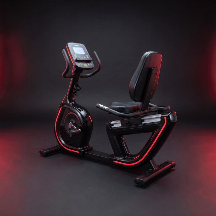 PhysioAthletX Adjustable Recumbent Exercise Bike - front 3/4 hero view alternate angle