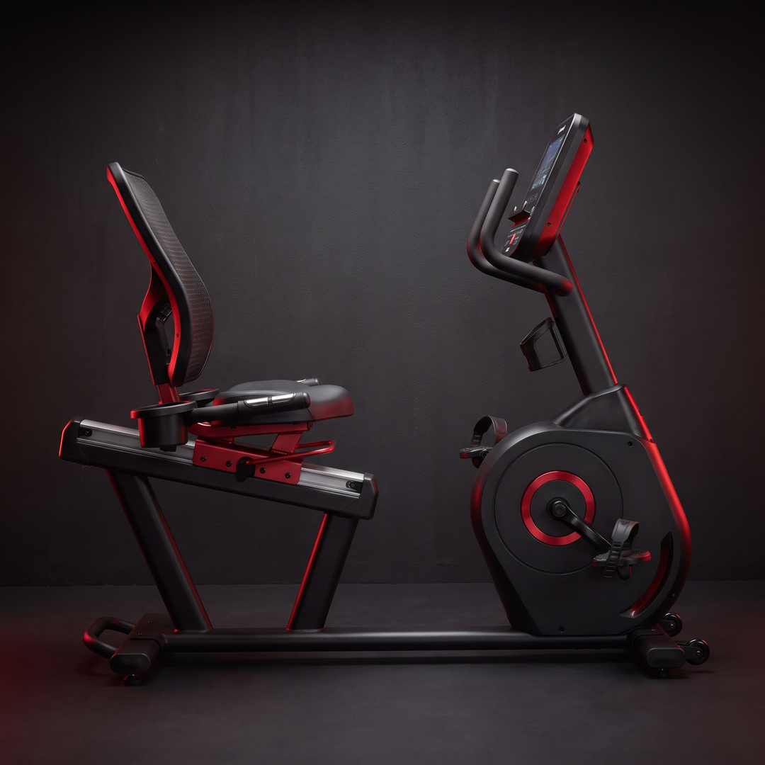 Recumbent Exercise Bike Magnetic Resistance Stationary Bike Bluetooth App LCD Display Heart Rate Monitor Home Gym Cardio Fitness Bike Low Impact - side profile view