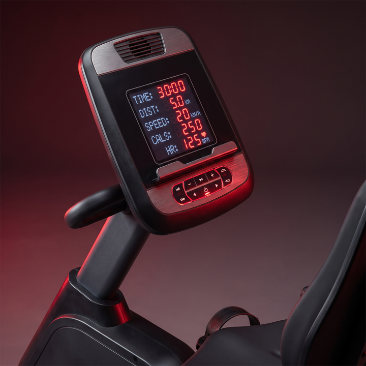Recumbent Exercise Bike Magnetic Resistance Stationary Bike Bluetooth App LCD Display Heart Rate Monitor Home Gym Cardio Fitness Bike Low Impact - LCD display workout data