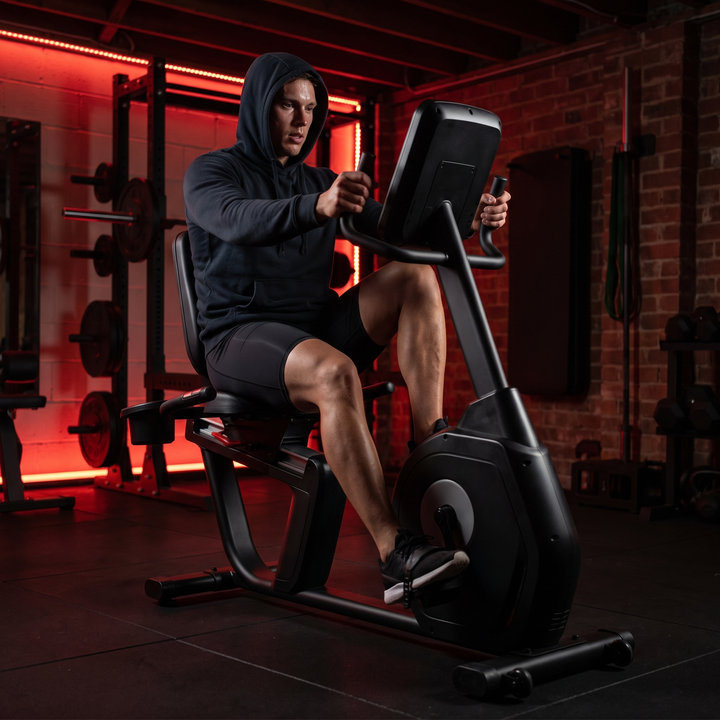 PhysioAthletX Adjustable Recumbent Exercise Bike - lifestyle cardio training session alternate