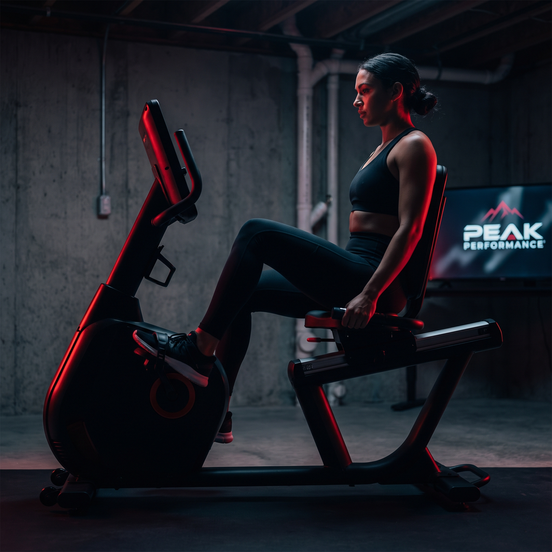 Recumbent Exercise Bike Magnetic Resistance Stationary Bike Bluetooth App LCD Display Heart Rate Monitor Home Gym Cardio Fitness Bike Low Impact - lifestyle training front view