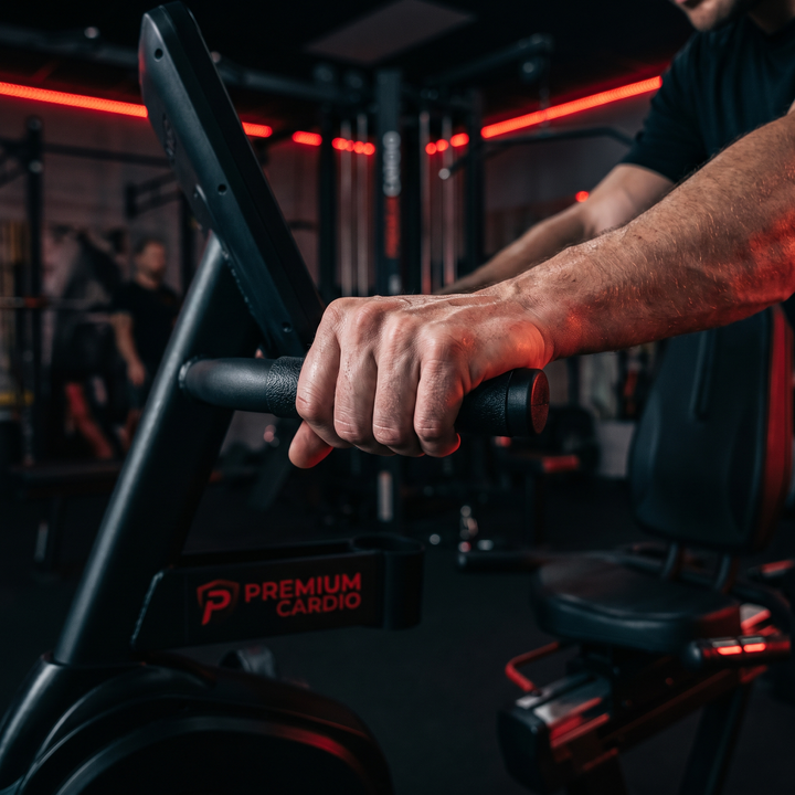 Recumbent Exercise Bike Magnetic Resistance Stationary Bike Bluetooth App LCD Display Heart Rate Monitor Home Gym Cardio Fitness Bike Low Impact - lifestyle handlebar grip closeup