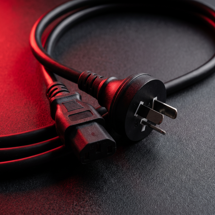 Macro shot of the AU plug power adapter cable for the recovery heat wrap