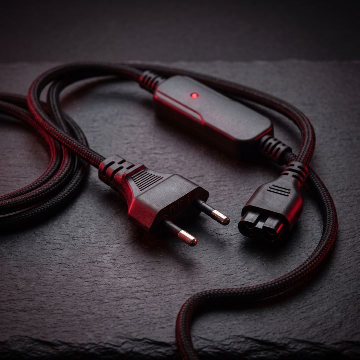 Macro shot of the EU plug power adapter cable for the recovery heat wrap