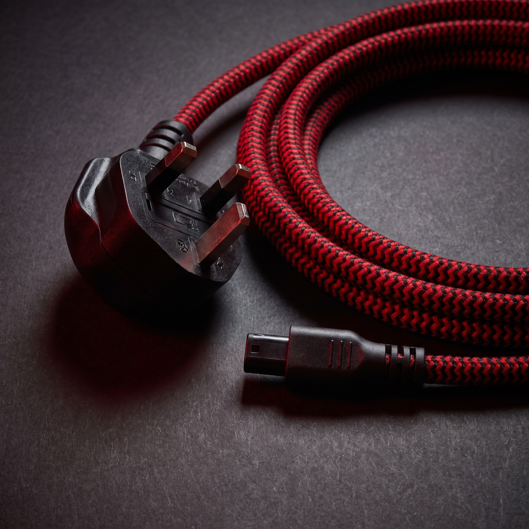 Macro shot of the UK plug power adapter cable for the recovery heat wrap