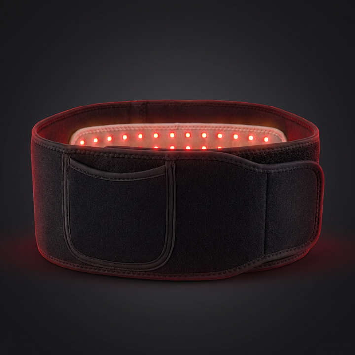 Black red light and infrared LED heat wrap belt for the back and waist, front view