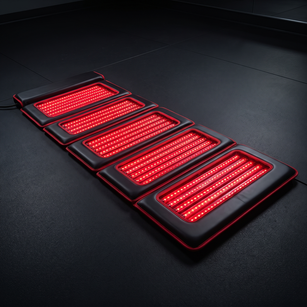 Professional Red Light Therapy Mat Full Body LED Near Infrared Light Mat Home Recovery Physiotherapy Wellness Mat for Muscle Relief Mobility Support - Professional E multi-zone panel glowing red