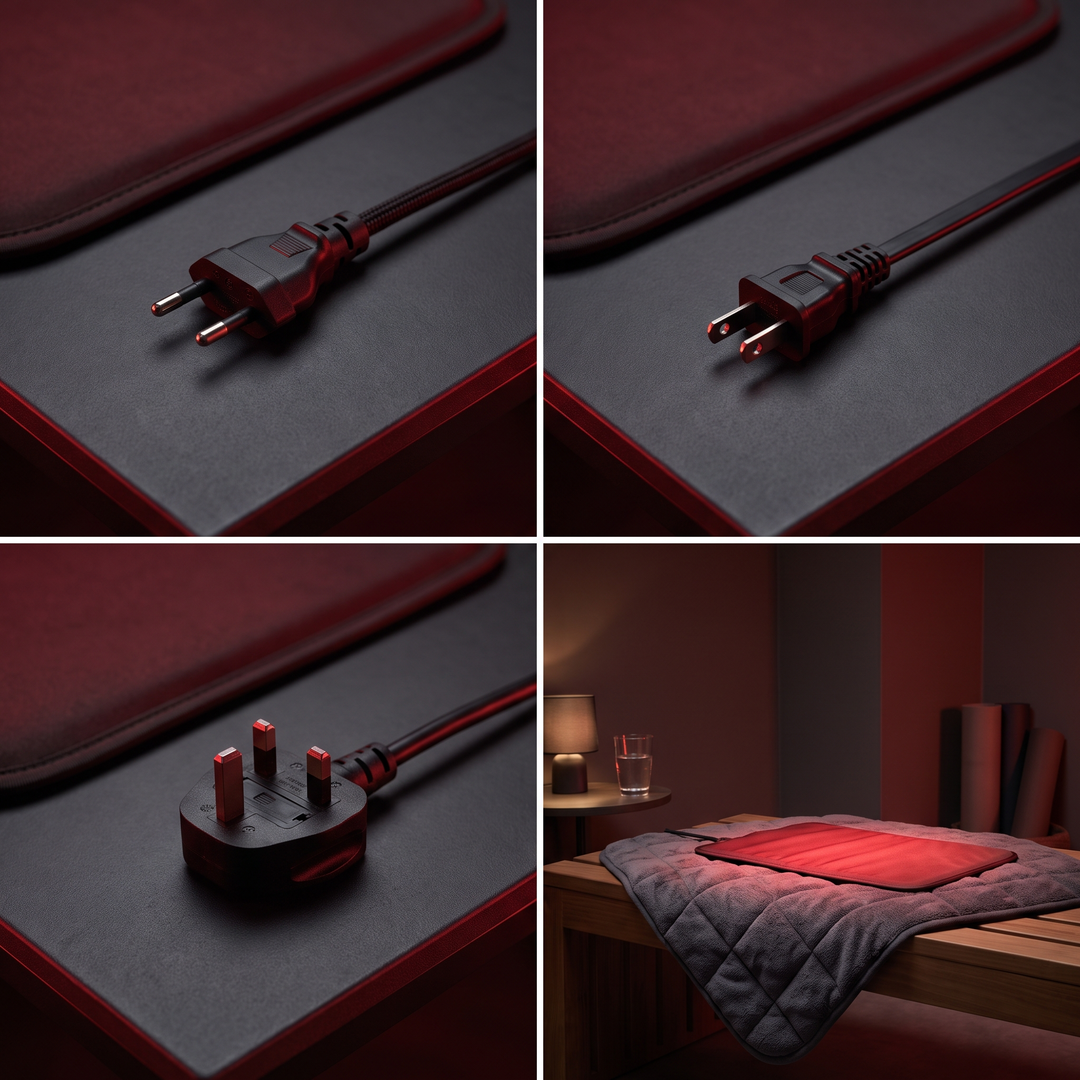 PHYSIOATHLETX Red Light Recovery Pad power adapter and ambient recovery setting