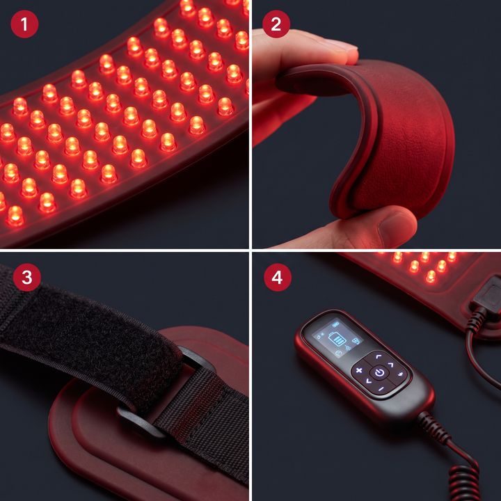 PHYSIOATHLETX Red Light Recovery Pad LED array and strap detail