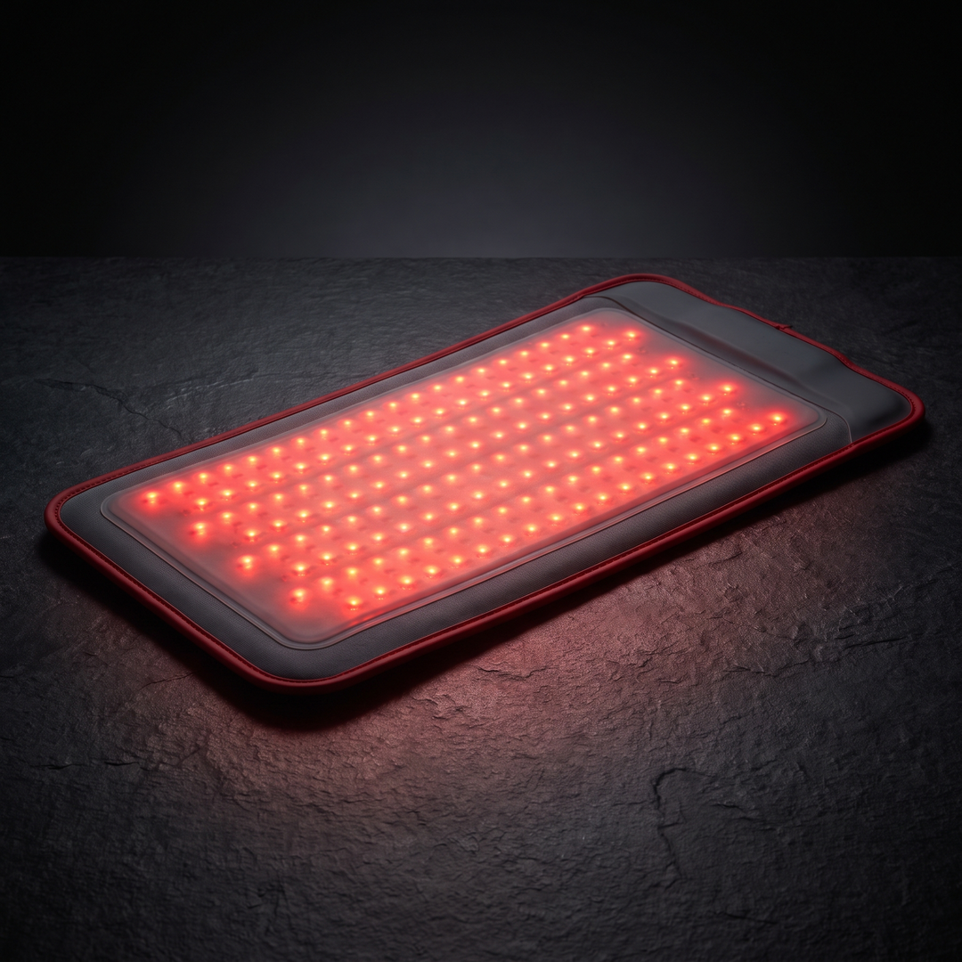 PHYSIOATHLETX Red Light Recovery Pad glowing red LED recovery glow