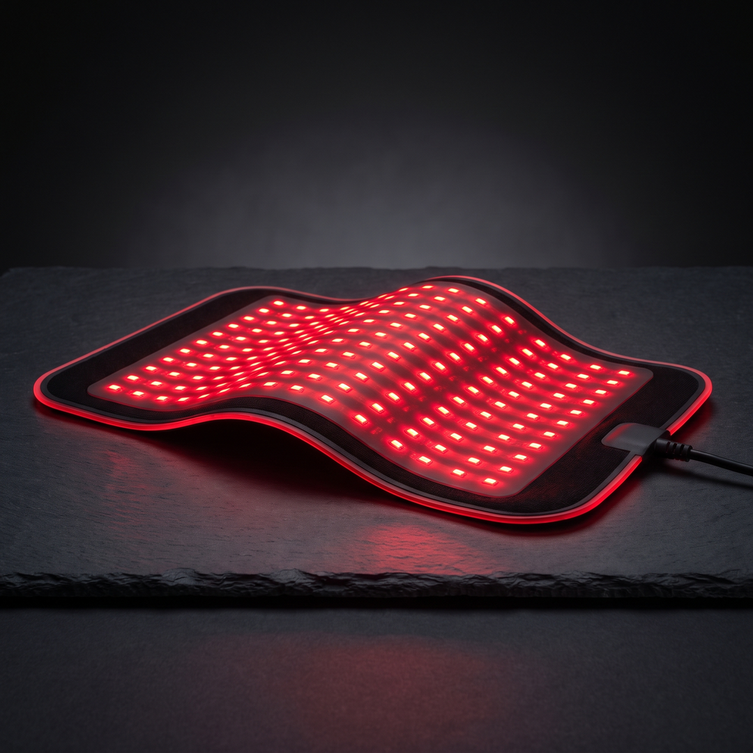 PHYSIOATHLETX Red Light Recovery Pad glowing red LED recovery glow