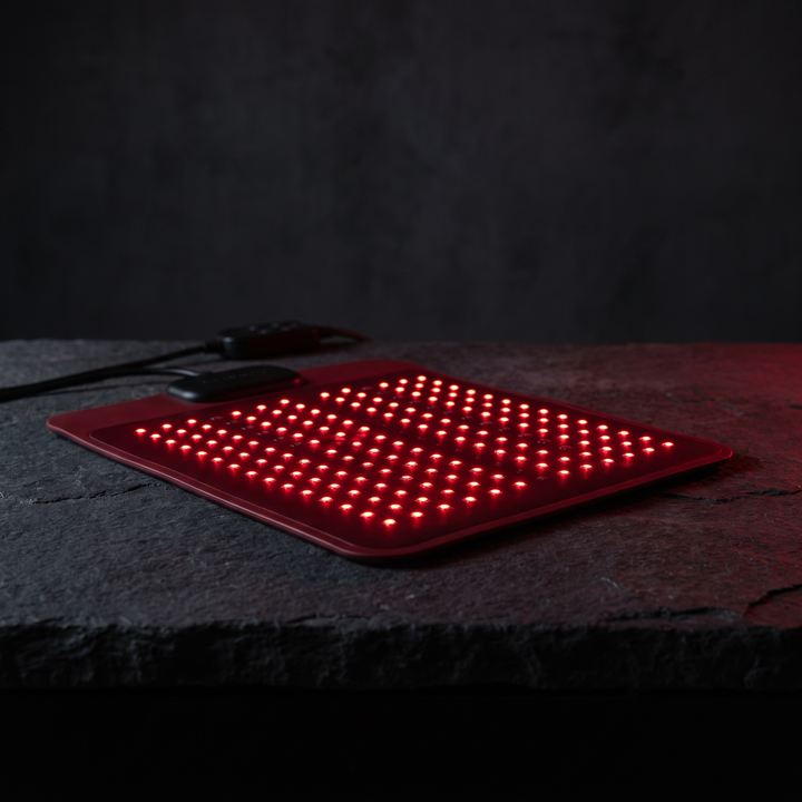 PHYSIOATHLETX Red Light Recovery Pad glowing red LED recovery glow