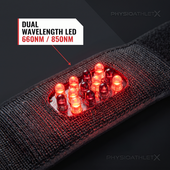 PHYSIOATHLETX Red Light Recovery Wrap - dual wavelength LED callout