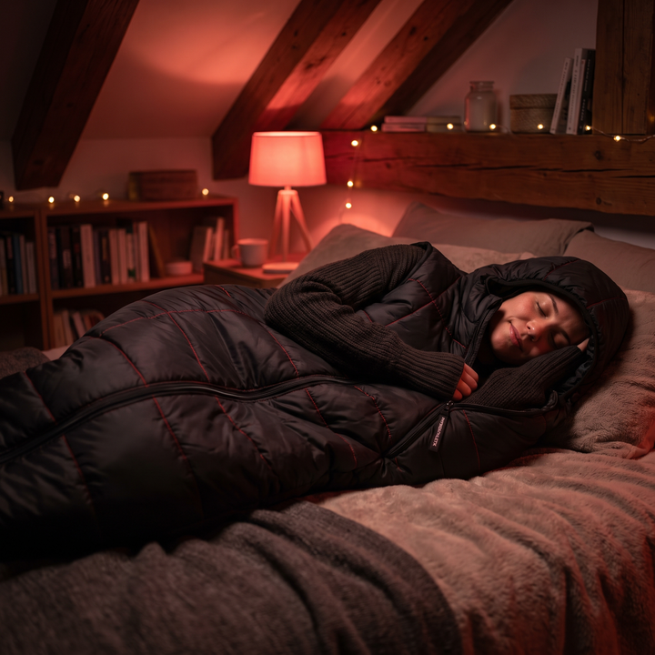 PHYSIOATHLETX Red Light Recovery Wrap - lifestyle evening wind-down on bed