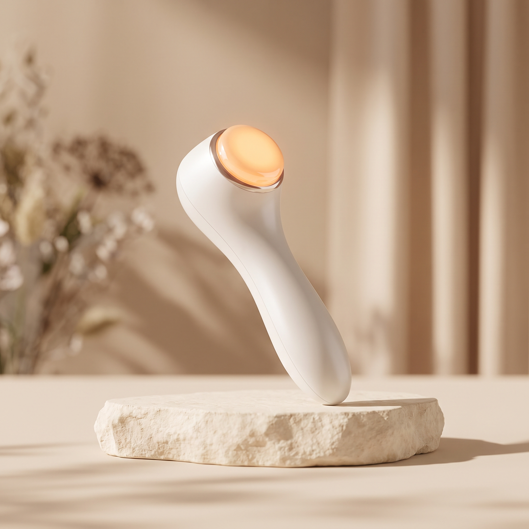 White skin massage device with soft LED light glow, elegant spa styling