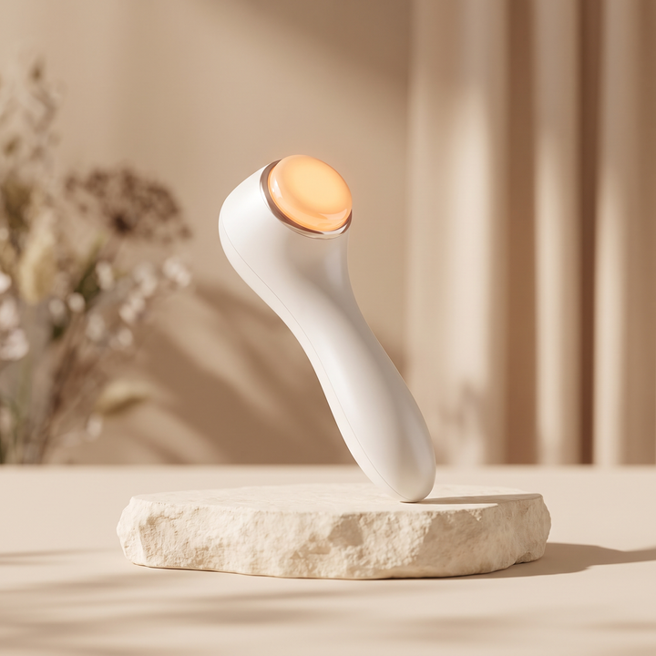 White skin massage device with soft LED light glow, elegant spa styling
