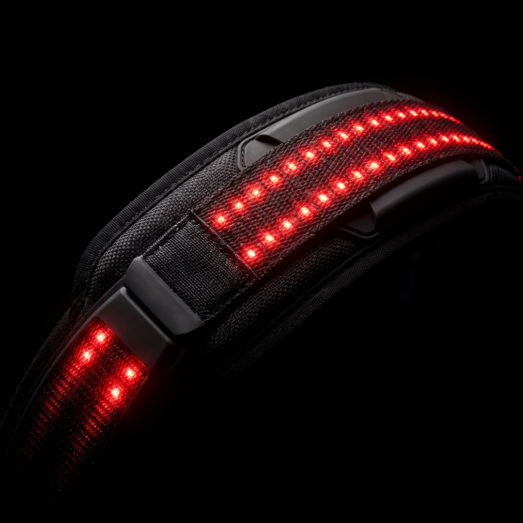 PHYSIOATHLETX Red Light Recovery Belt - dramatic glowing hero close-up