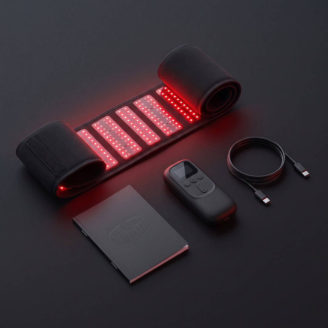 PHYSIOATHLETX Red Light Recovery Belt - complete kit flat lay