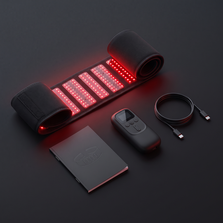 PHYSIOATHLETX Red Light Recovery Belt - complete kit flat lay