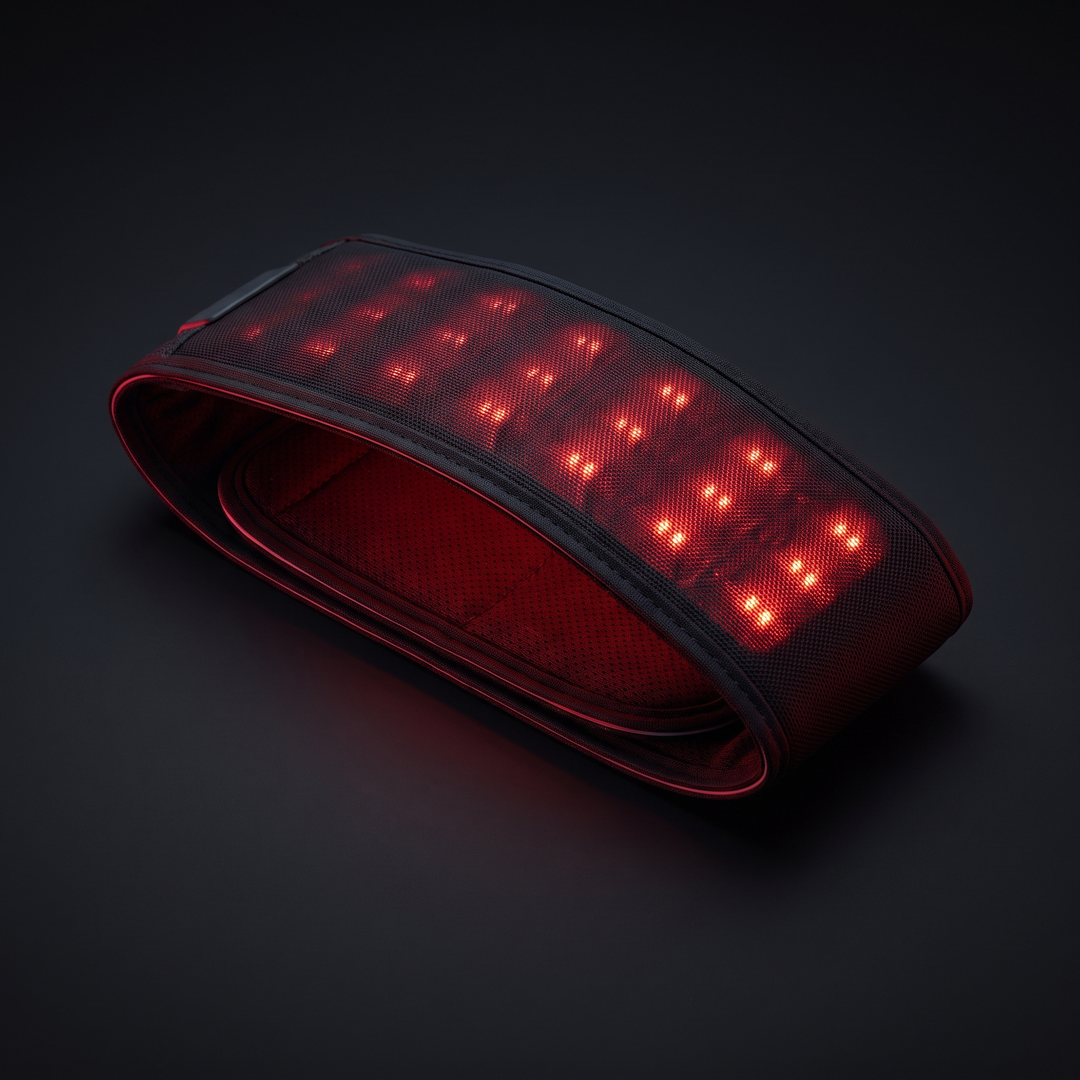 PHYSIOATHLETX Red Light Recovery Belt - glowing red light hero shot
