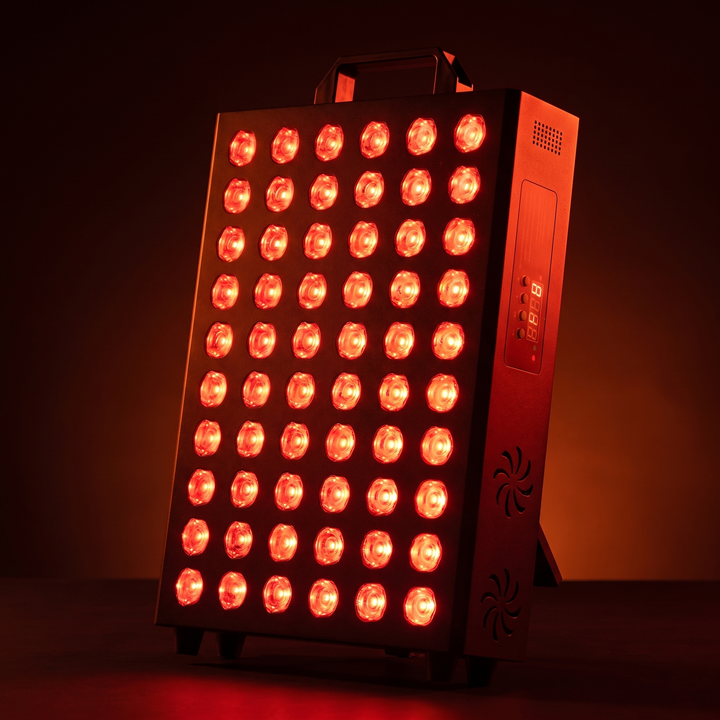 PHYSIOATHLETX red light recovery panel - close angle red glow