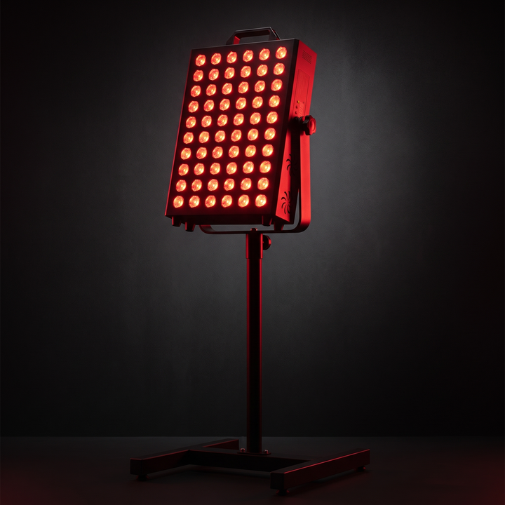 PHYSIOATHLETX red light recovery panel - glowing red light hero shot