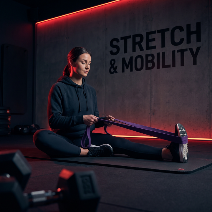 Heavy-Duty Stackable TPE Resistance Band - Seated Hamstring Stretch Mobility Exercise - Purple Resistance Level