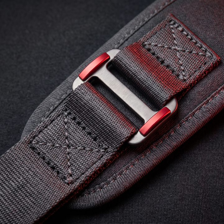 Close-up of adjustable strap system for a locked-in fit on shoulder support brace