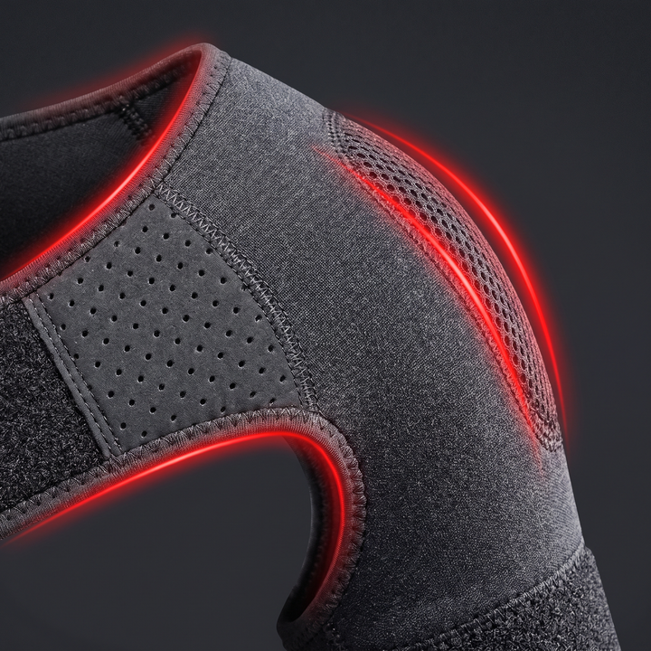 Breathable neoprene-style compression fabric texture on shoulder support sleeve