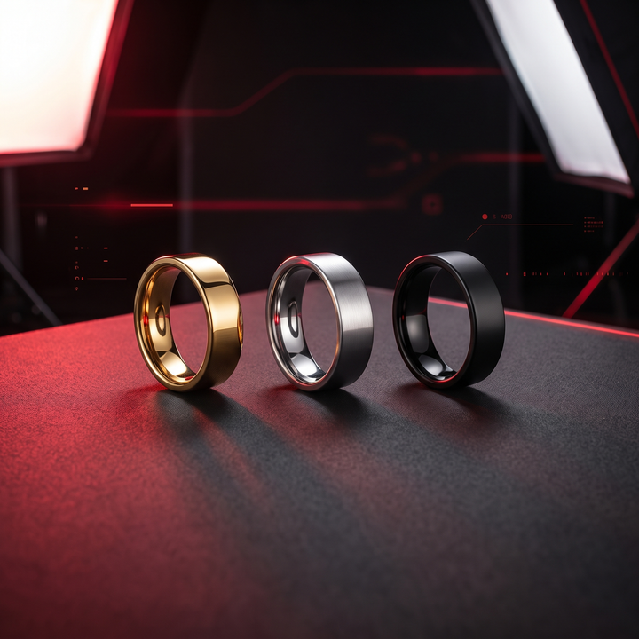 Smart Health Tracking Ring Heart Rate Blood Oxygen Skin Temperature Monitor 5ATM Waterproof Fitness Ring - Gold Silver Black Rings Together