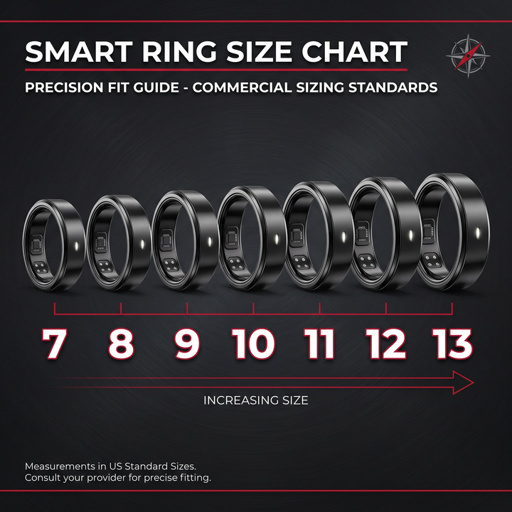 Smart Health Tracking Ring Heart Rate Blood Oxygen Skin Temperature Monitor 5ATM Waterproof Fitness Ring - Ring Size Chart