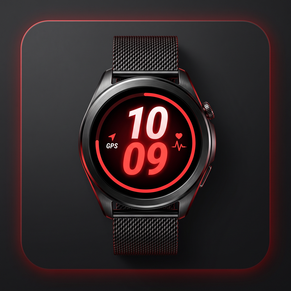 PHYSIOATHLETX Professional Smart Watch GPS Bluetooth Calling AMOLED Smartwatch - Black Mesh Belt band front view