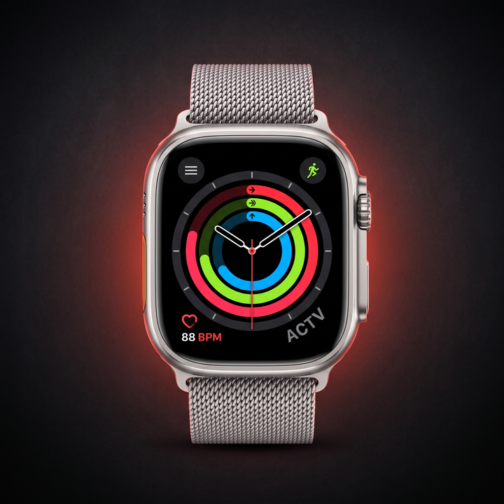 PHYSIOATHLETX Professional Smart Watch GPS Bluetooth Calling AMOLED Smartwatch - Silver Mesh Belt band front view