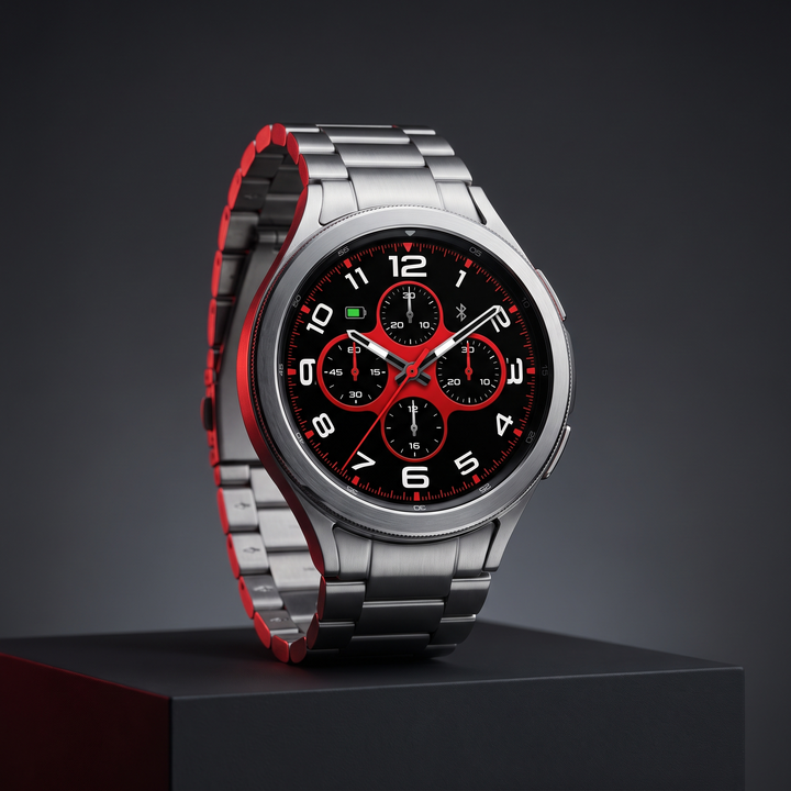 PHYSIOATHLETX Professional Smart Watch GPS Bluetooth Calling AMOLED Smartwatch - Silver Steel band front view