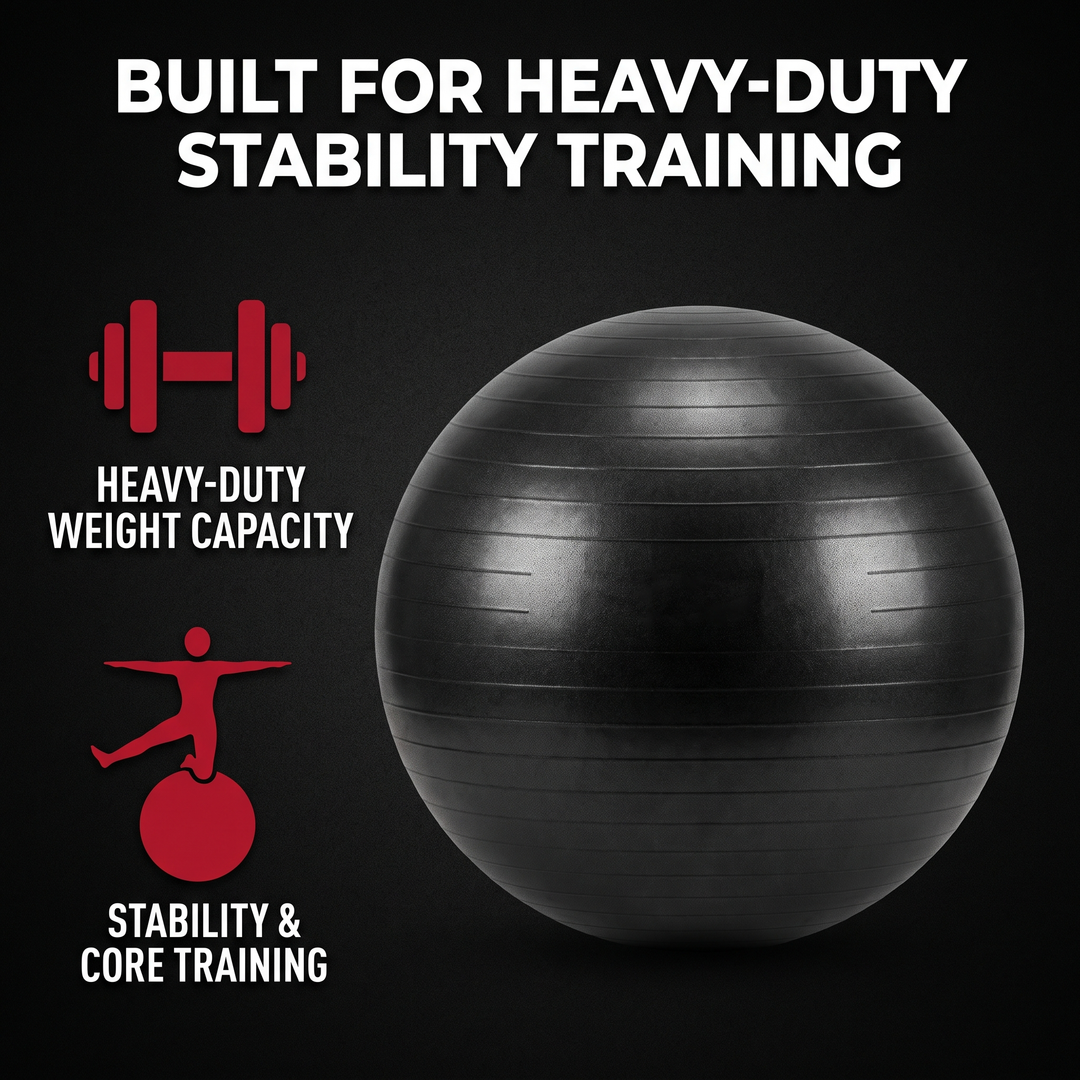 Stability exercise ball built for heavy-duty stability training icon graphic