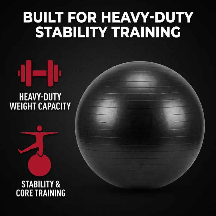 Stability exercise ball built for heavy-duty stability training icon graphic