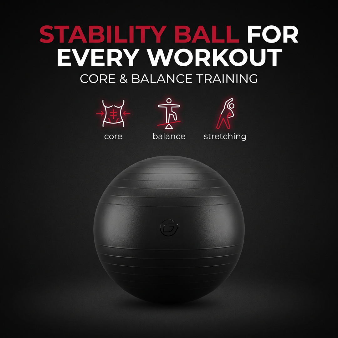 Stability ball for every workout, core and balance training infographic