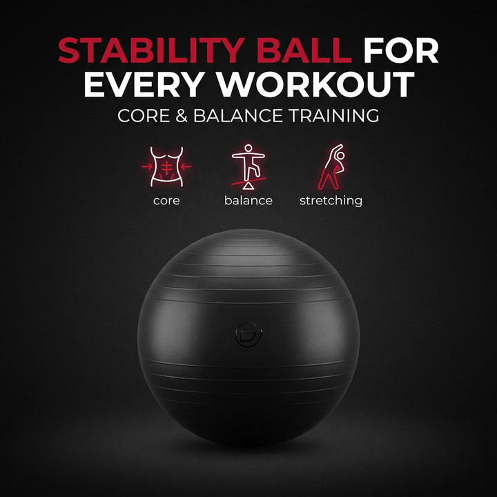 Stability ball for every workout, core and balance training infographic