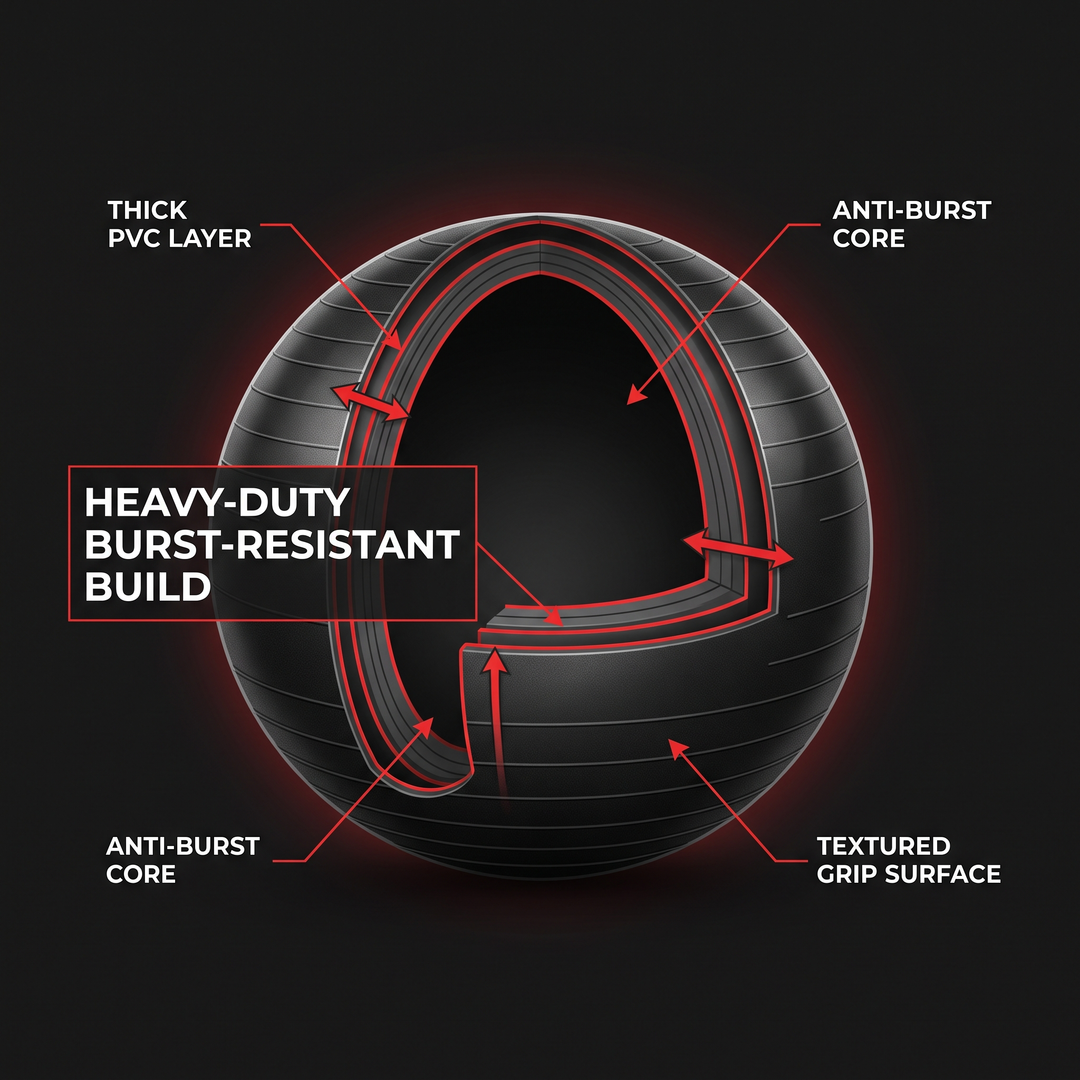 Heavy-duty burst-resistant material cross-section diagram of stability exercise ball