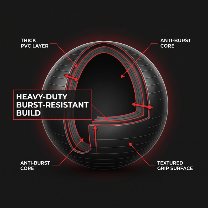 Heavy-duty burst-resistant material cross-section diagram of stability exercise ball
